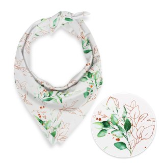 Bavlnená šatka Sandra SA-706 Zeleno-hnedé vetvičky s lístkami na bielom - Biante.sk