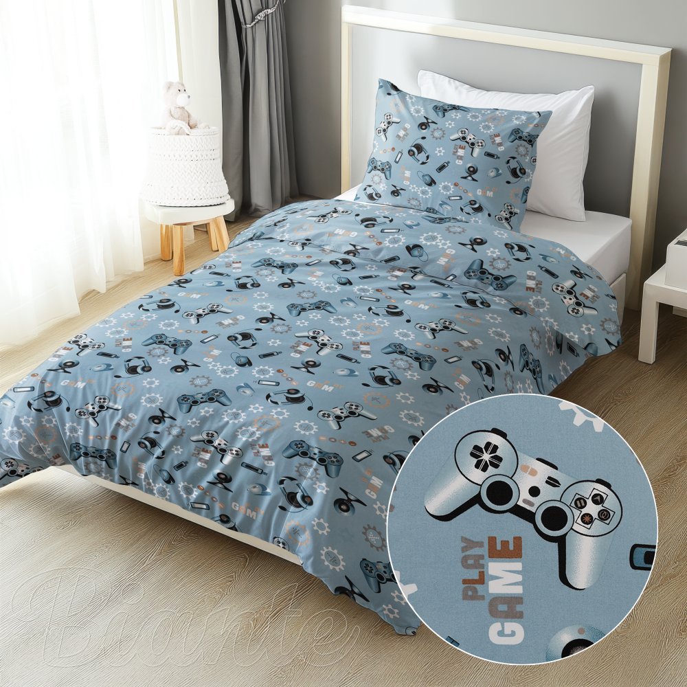 Dětské bavlněné ložní povlečení Sandra SA-588 Play Game na modrém - Biante.cz Dětské bavlněné ložní povlečení Sandra SA-588 Play Game na modrém - Biante.cz