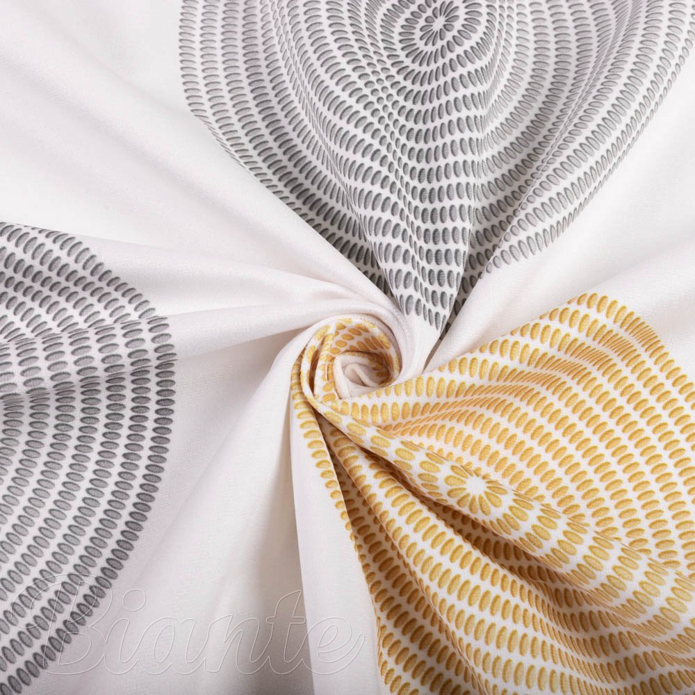 Sametová látka Tamara TMR-023 Žluté a šedé designové kruhy na smetanovém - šířka 150 cm - detail 2 - Biante.cz