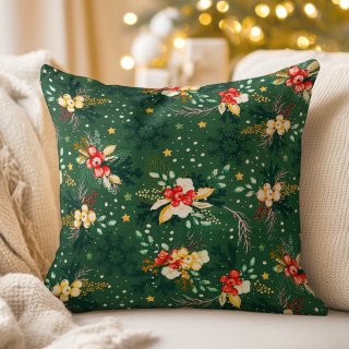 Bavlněný povlak na polštář Sandra SA-713 Vánoční cesmíny na zeleném - Biante.cz Bavlněný povlak na polštář Sandra SA-713 Vánoční cesmíny na zeleném - Biante.cz