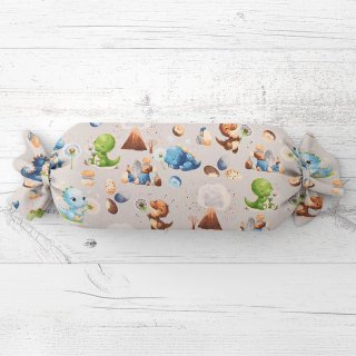Dětský polštář válec bonbon Sandra SA-656 Modro-zeleno-hnědí dinosauříci na světle šedém - Biante.cz