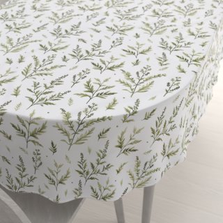 Bavlněný oválný ubrus Sandra SA-718 Zelené natě bylinek na bílém - Biante.cz
