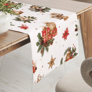 Vánoční bavlněný běhoun na stůl Sandra SA-515 Vánoční hvězdy a ozdoby na bílém - Biante.cz