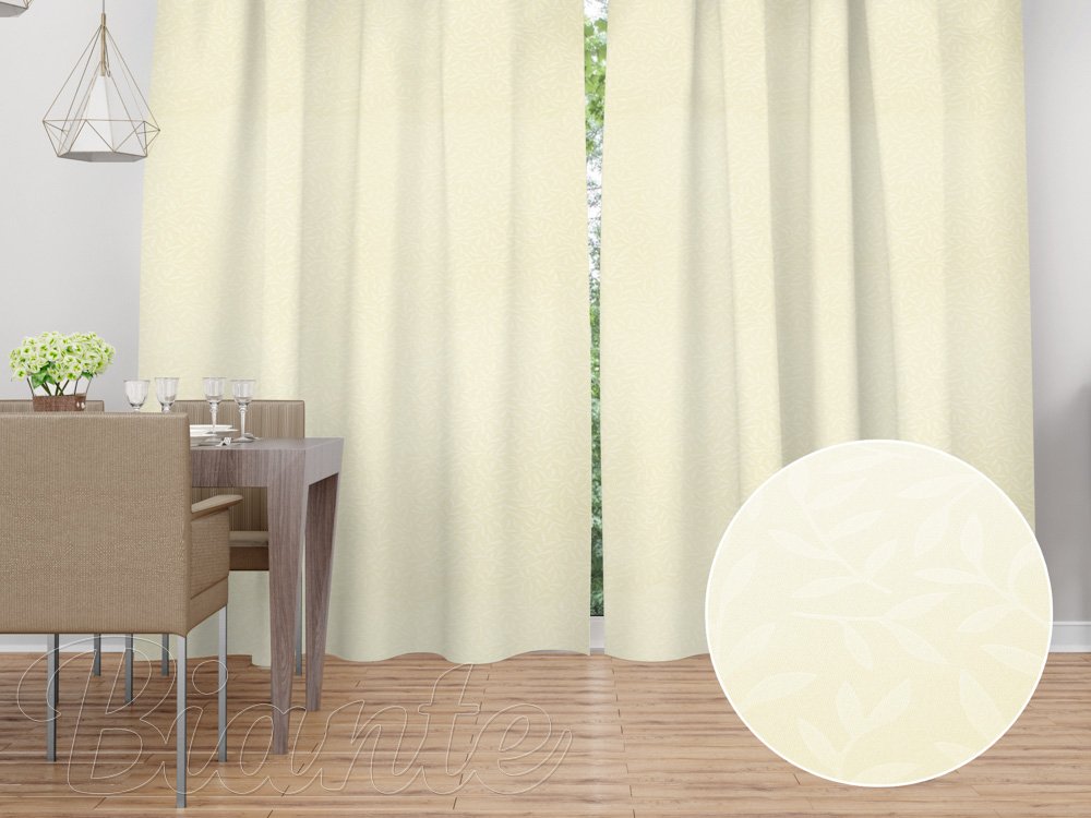 Dekorační závěs Sofia SF-007 Světle vanilkové vyrážené větvičky s lístky - Biante.cz