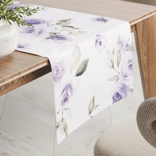 Teflonový běhoun na stůl TF-024 Fialové růže na bílém - Biante.cz