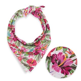 Bavlněný šátek Sandra SA-555 Růžovo-červené havajské květy na bílém - Biante.cz