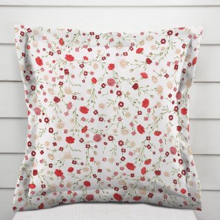 Bavlněný povlak na polštář s lemem Sandra SA-719 Červeno-béžové drobné květiny na bílém - Biante.cz