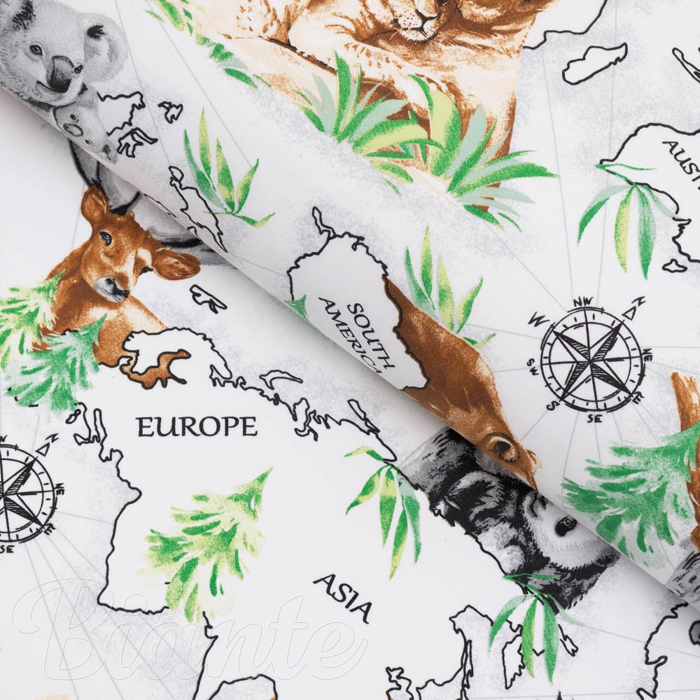 Bavlněná látka/plátno Sandra SA-546 Zvířata světa na bílém - šířka 160 cm - Biante.cz