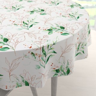 Bavlněný kulatý ubrus Sandra SA-706 Zeleno-hnědé větvičky s lístky na bílém - Biante.cz Bavlněný kulatý ubrus Sandra SA-706 Zeleno-hnědé větvičky s lístky na bílém - Biante.cz