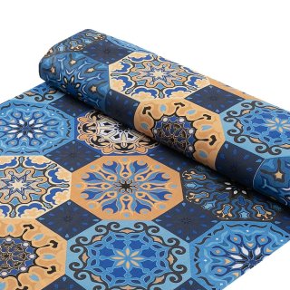 Bavlněná látka/plátno Sandra SA-448 Modro-oranžové marocké dlaždice - šířka 160 cm - detail 1 - Biante.cz