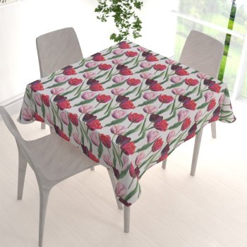 Dekorační čtvercový ubrus Terra TRA-001 Tulipány na kouřově šedém - detail 1 - Biante.cz