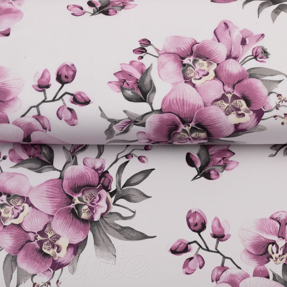 Bavlněná látka/plátno Sandra SA-623 Lila orchideje na bílém - šířka 160 cm - detail 2 - Biante.cz Bavlněná látka/plátno Sandra SA-623 Lila orchideje na bílém - šířka 160 cm - detail 2 - Biante.cz