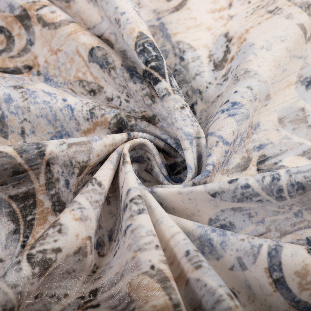 Sametová látka Tamara TMR-057 Modro-zelený zámecký vzor na krémovém - šířka 150 cm - detail 4 - Biante.cz