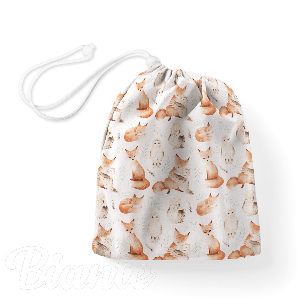 Bavlněný pytlík/sáček na přezůvky Sandra SA-523 Lišky a sovy na bílém - Biante.cz