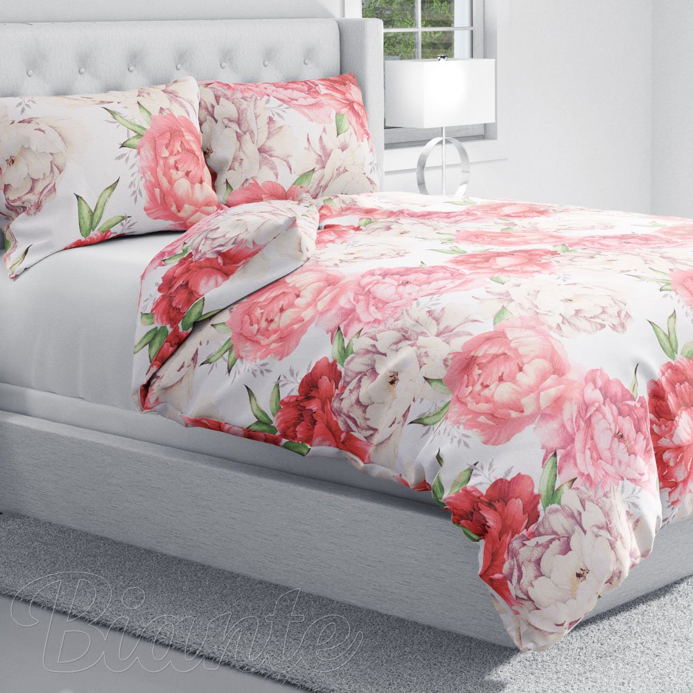 Bavlněné ložní povlečení Sandra SA-746 Velké růžovo-béžové pivoňky na bílém - detail 1 - Biante.cz