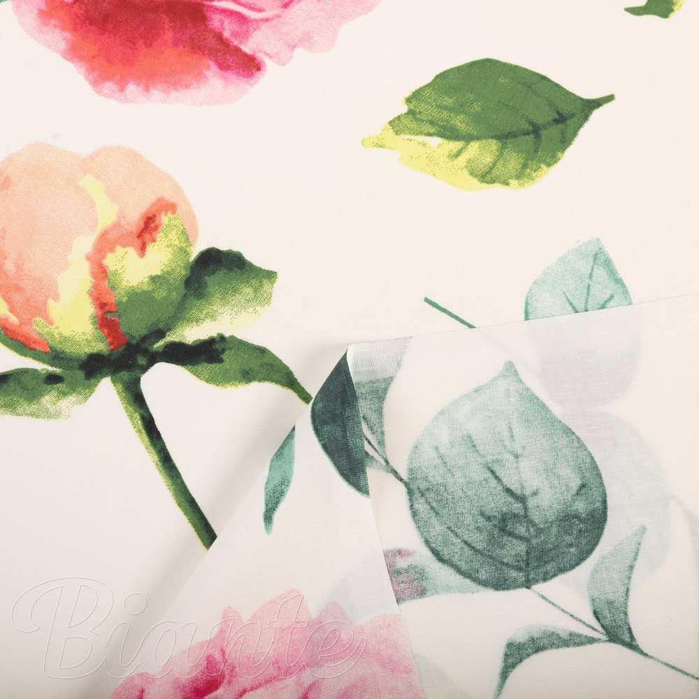Bavlněná látka/plátno Sandra SA-715 Velké růžovočervené pivoňky na smetanovém - šířka 160 cm - detail 4 - Biante.cz