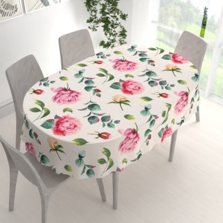 Bavlnený oválny obrus Sandra SA-715 Veľké ružovočervené pivonky na smotanovom - detail 1 - Biante.sk Bavlnený oválny obrus Sandra SA-715 Veľké ružovočervené pivonky na smotanovom - detail 1 - Biante.sk