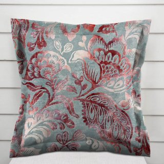 Zamatová obliečka na vankúš s lemom Tamara TMR-054 Abstraktné vínové kvety na sivozelenom - Biante.sk