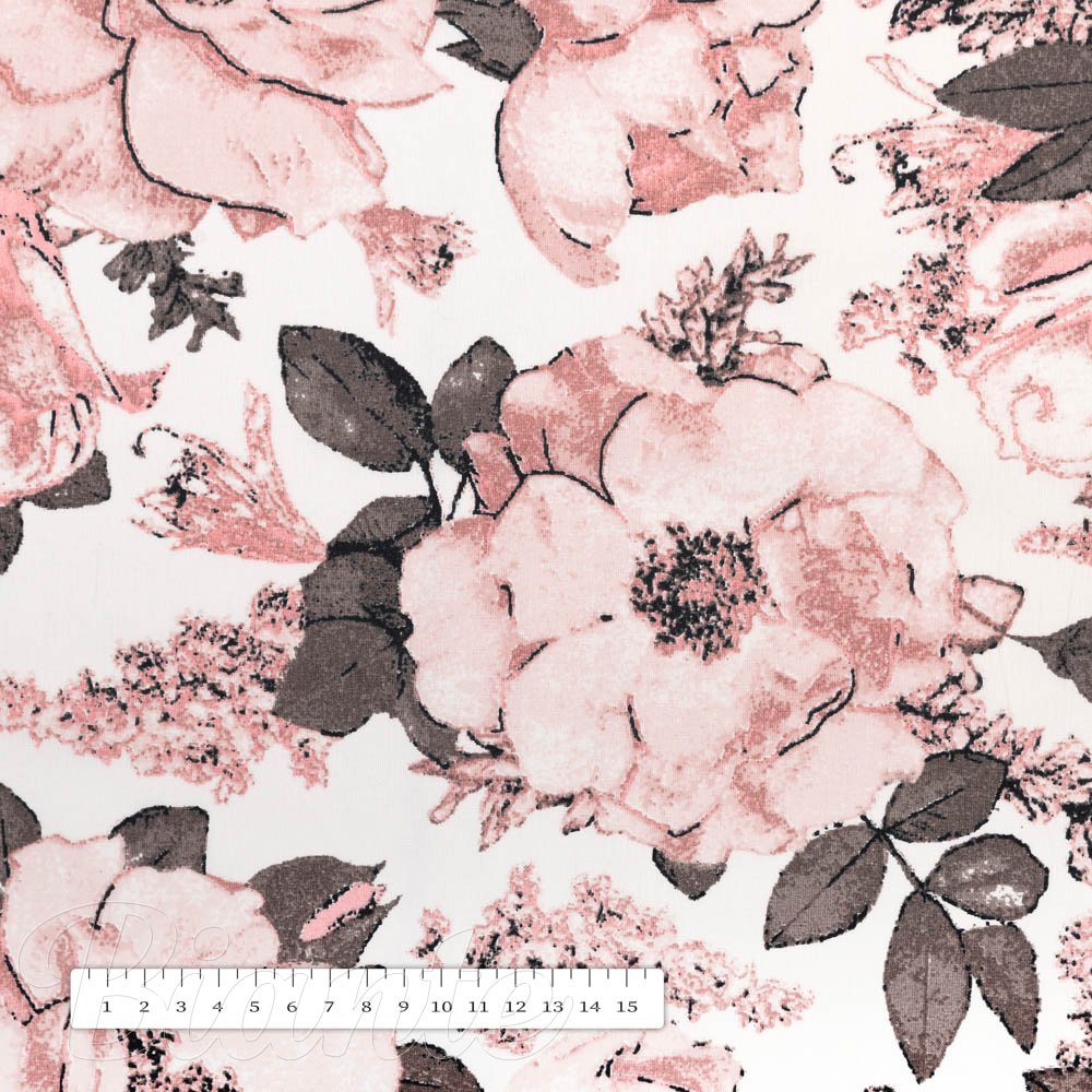 Bavlněná látka/plátno Sandra SA-549 Růžové růže a poupata na bílém - šířka 160 cm - detail 3 - Biante.cz
