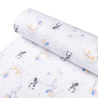 Dětská bavlněná látka/plátno Sandra SA-374 Pandy lišky a zajíčci s balónky - šířka 160 cm - detail 1 - Biante.cz