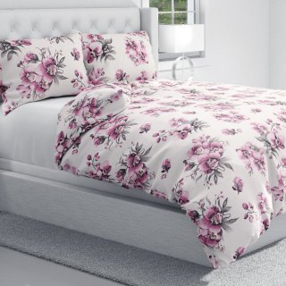 Bavlnené posteľné obliečky Sandra SA-623 Lila orchidey na bielom - detail 1 - Biante.sk Bavlnené posteľné obliečky Sandra SA-623 Lila orchidey na bielom - detail 1 - Biante.sk