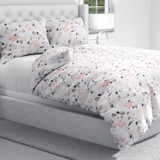 Bavlnené posteľné obliečky Sandra SA-288 Eukalyptus s ružovými kvetmi na bielom - detail 1 - Biante.sk