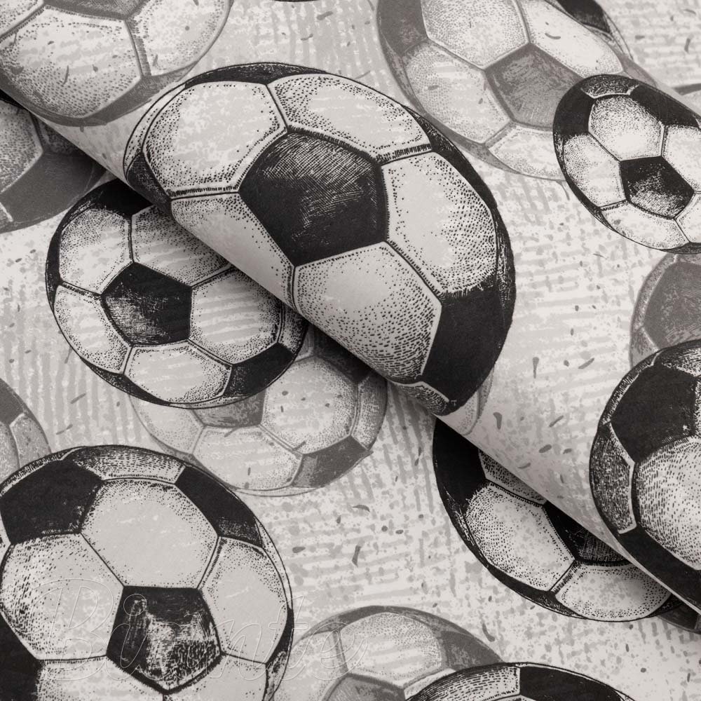Detská bavlnená látka/plátno Sandra SA-776 Čierno-sivé futbalové lopty - šírka 160 cm - Biante.sk