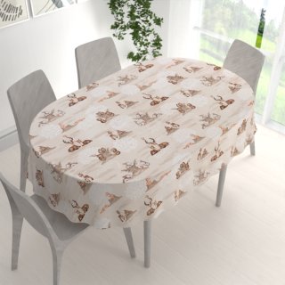 Dětský bavlněný oválný ubrus Sandra SA-698 Hnědá lesní zvířátka na béžovém - detail 1 - Biante.cz Dětský bavlněný oválný ubrus Sandra SA-698 Hnědá lesní zvířátka na béžovém - detail 1 - Biante.cz