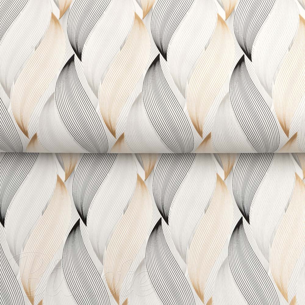 PVC obrus Zlato-strieborné designové vlnky na bielom PV-203 - metráž š. 140 cm - detail 1 - Biante.sk