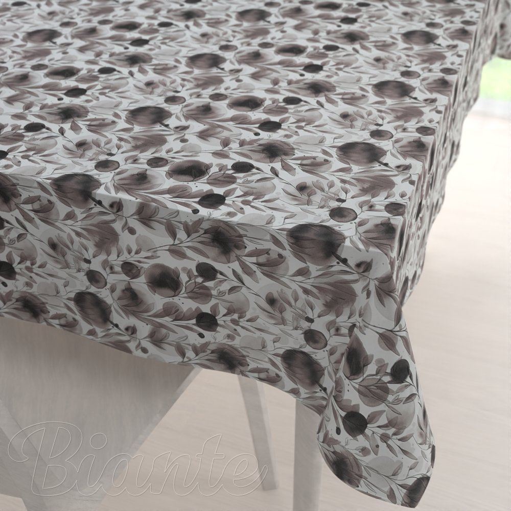 Dekorační obdélníkový ubrus Rongo RGP-504 Hnědé popínavé lístky na bílém - Biante.cz