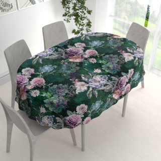 Dekorační oválný ubrus Parma PM-114 Fialové květy na tmavě zeleném - detail 1 - Biante.cz