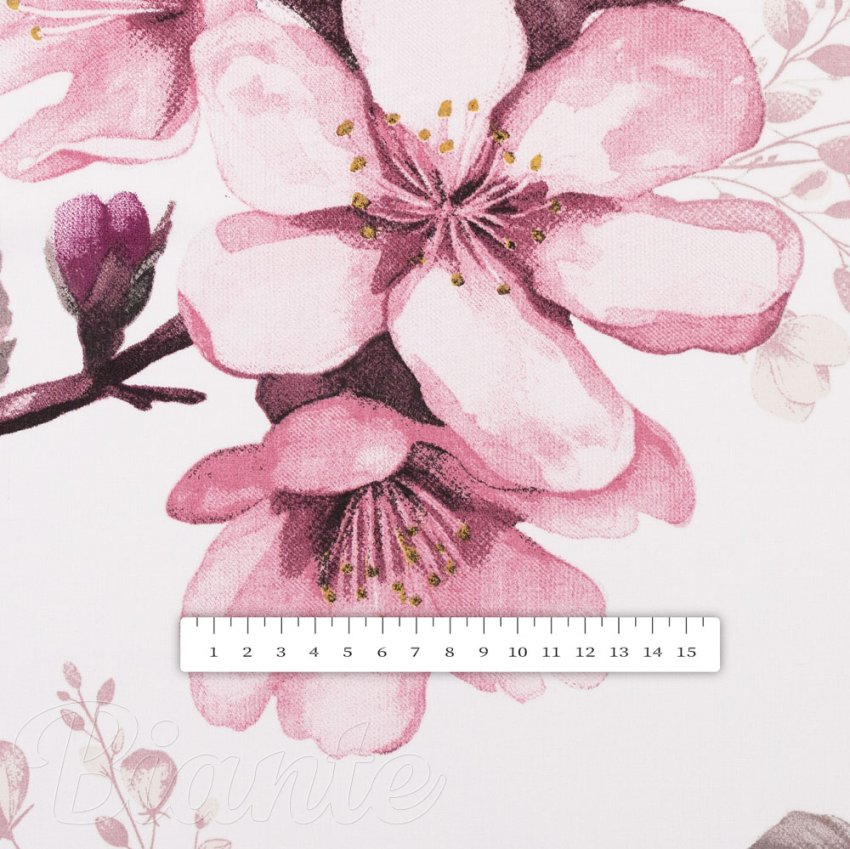 Bavlnená látka/plátno Sandra SA-583 Ružové kvety s vetvičkami na bielom - šírka 160 cm - detail 3 - Biante.sk