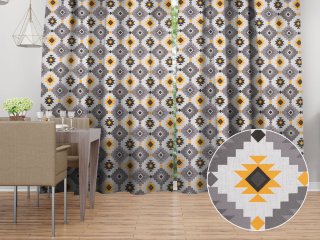 Bavlnený záves Sandra SA-520 Žlto-sivý aztécky vzor - Biante.sk