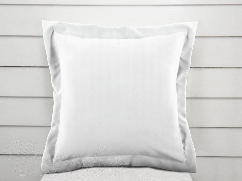 Damašková obliečka na vankúš s lemom Atlas Grádl DM-006 Biela - pásiky 2 cm - Biante.sk