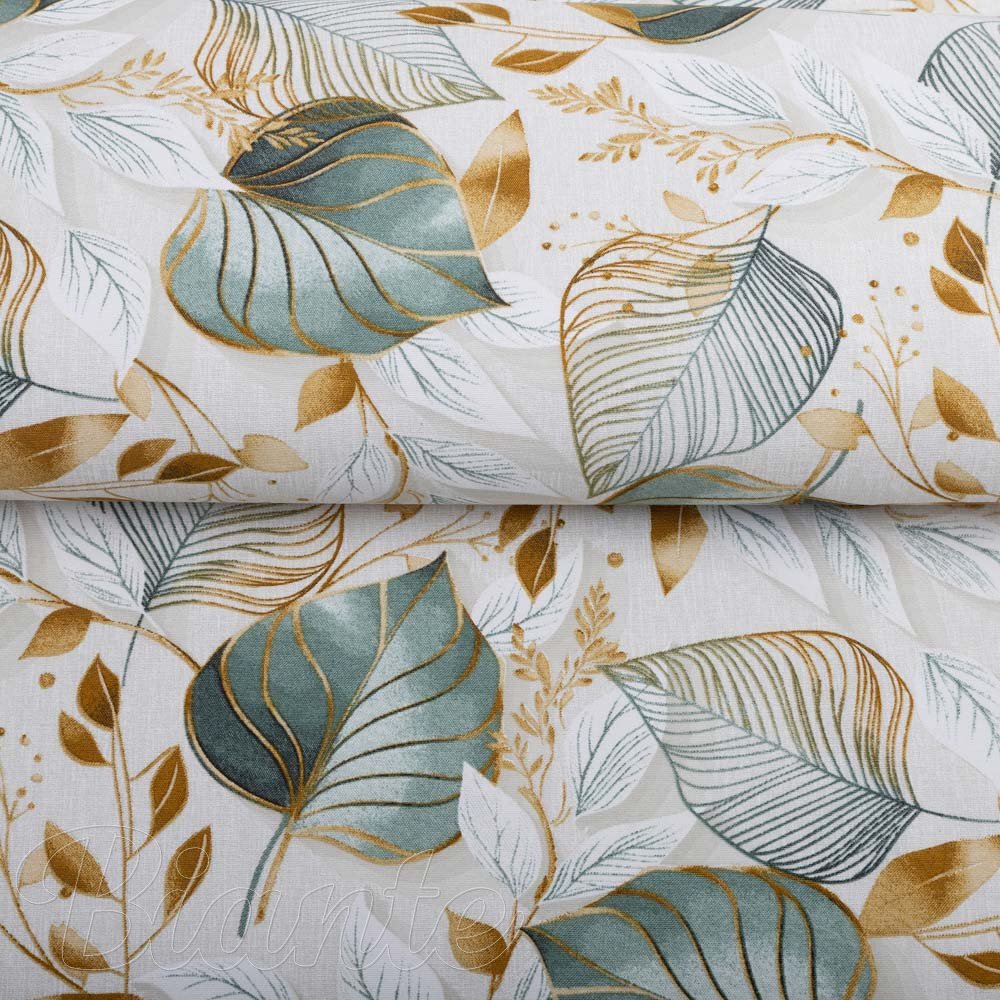 Dekorační látka Leona LN-174 Zelené listy na režném - šířka 140 cm a 280 cm - detail 3 - Biante.cz