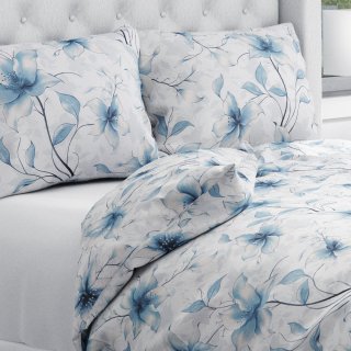 Bavlněné ložní povlečení Sandra SA-737 Modro-šedé květy vanilky na bílém - Biante.cz