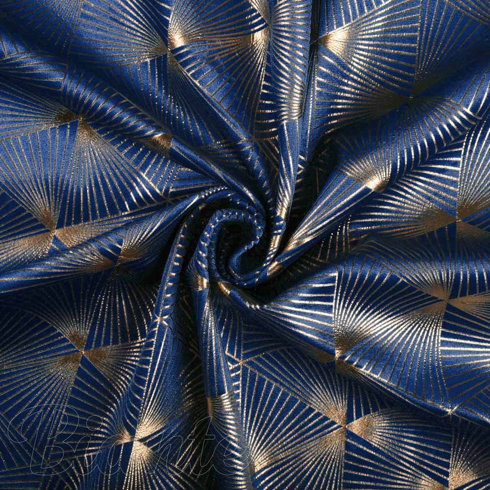 Sametová látka Isabela IBL-011 Rose Gold trojúhelníky na královsky modrém - šířka 280 cm - detail 2 - Biante.cz