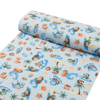 Dětská bavlněná látka/plátno Sandra SA-535 Mořská zvířátka na světle modrém - šířka 160 cm - detail 1 - Biante.cz