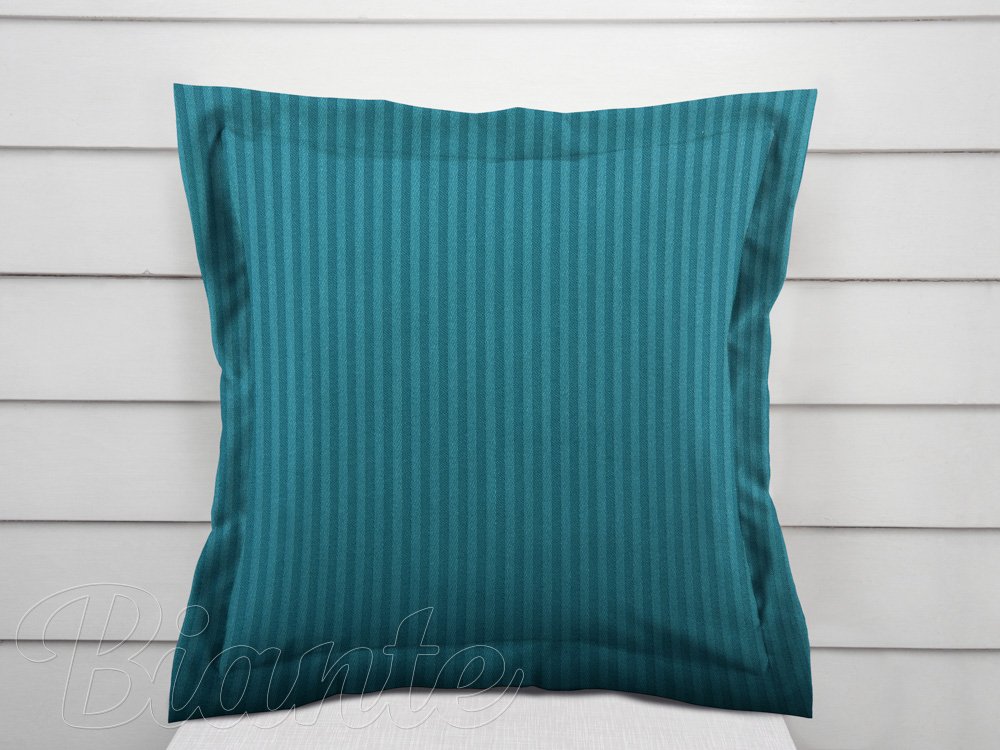 Damašková obliečka na vankúš s lemom Atlas Grádl DM-014 Sýto petrolejová - tenké pásiky 3 mm - Biante.sk