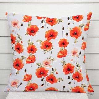 Dekorační povlak na polštář TF-133 Červenooranžové vlčí máky na bílém - Biante.cz