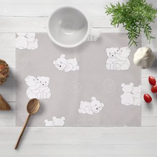 Dětské bavlněné prostírání na stůl Sandra SA-733 Zamilovaní lední medvědi na světle šedém - Biante.cz