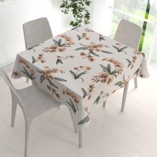 Bavlněný čtvercový ubrus Sandra SA-624 Hnědé orchideje na bílém - detail 1 - Biante.cz Bavlněný čtvercový ubrus Sandra SA-624 Hnědé orchideje na bílém - detail 1 - Biante.cz