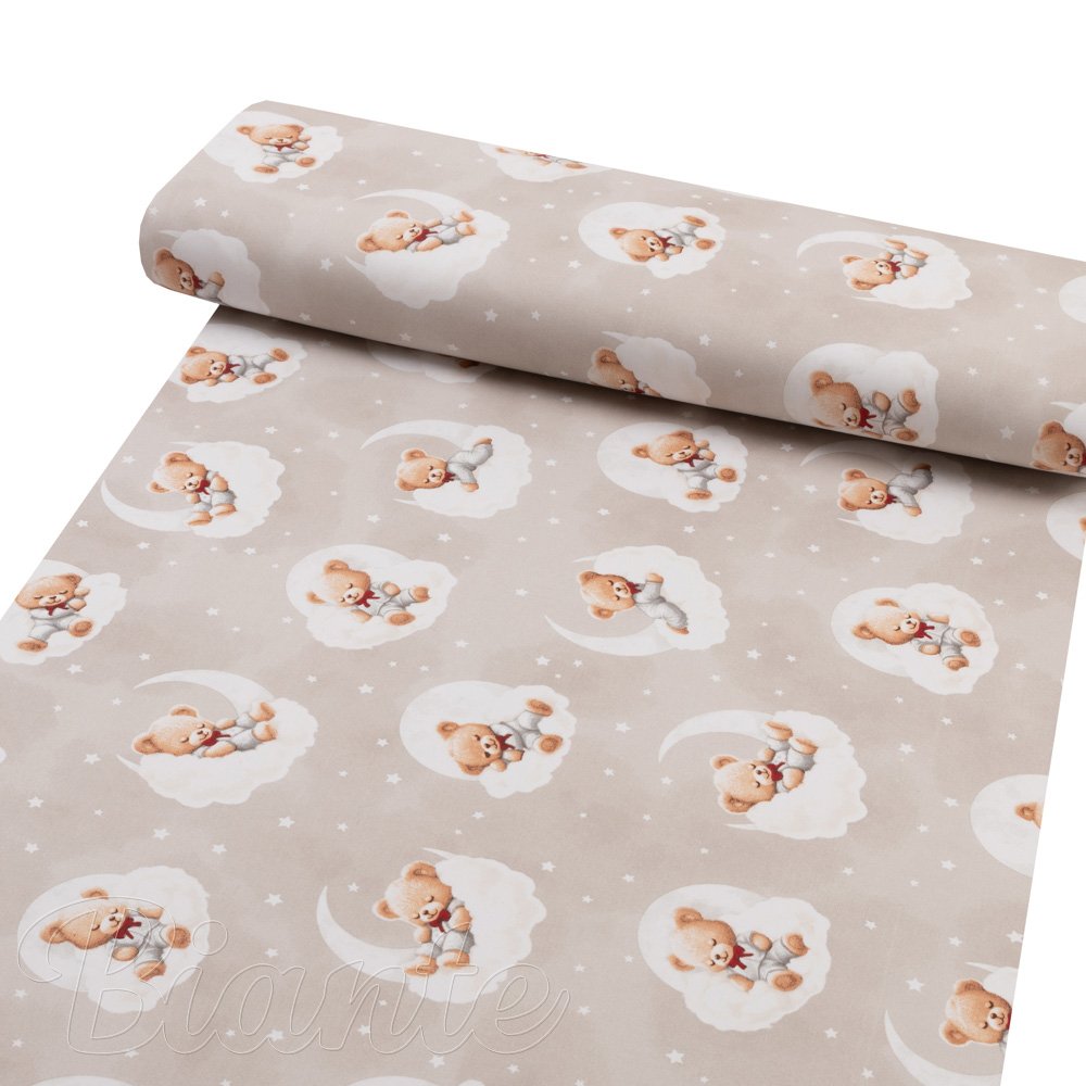 Dětská bavlněná látka/plátno Sandra SA-744 Spící medvídci na obláčcích na šedobéžovém - šířka 160 cm - detail 1 - Biante.cz
