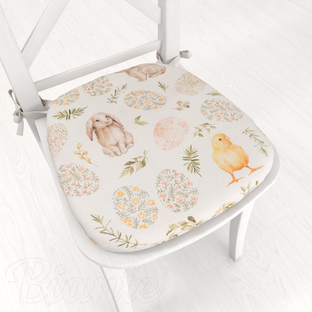 Oblý podsedák Leona LN-177 Velikonoční zvířátka a kraslice na bílém - 39x37x3 cm - Biante.cz