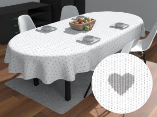 Dekorační oválný ubrus Leona LN-008 Šedé srdíčka na bílém - Biante.cz Dekorační oválný ubrus Leona LN-008 Šedé srdíčka na bílém - Biante.cz