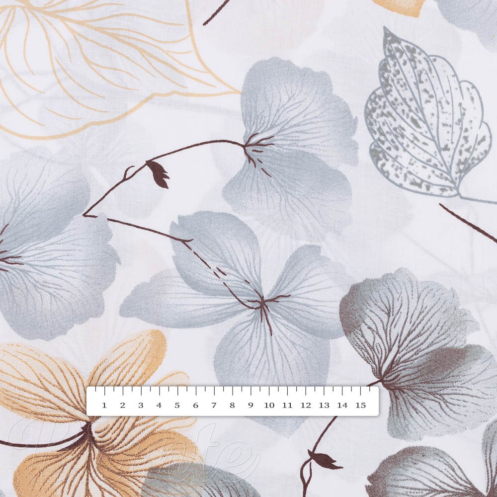 Bavlněná látka/plátno Sandra SA-367 Šedo-oranžové květy na bílém - šířka 145 cm - detail 3 - Biante.cz