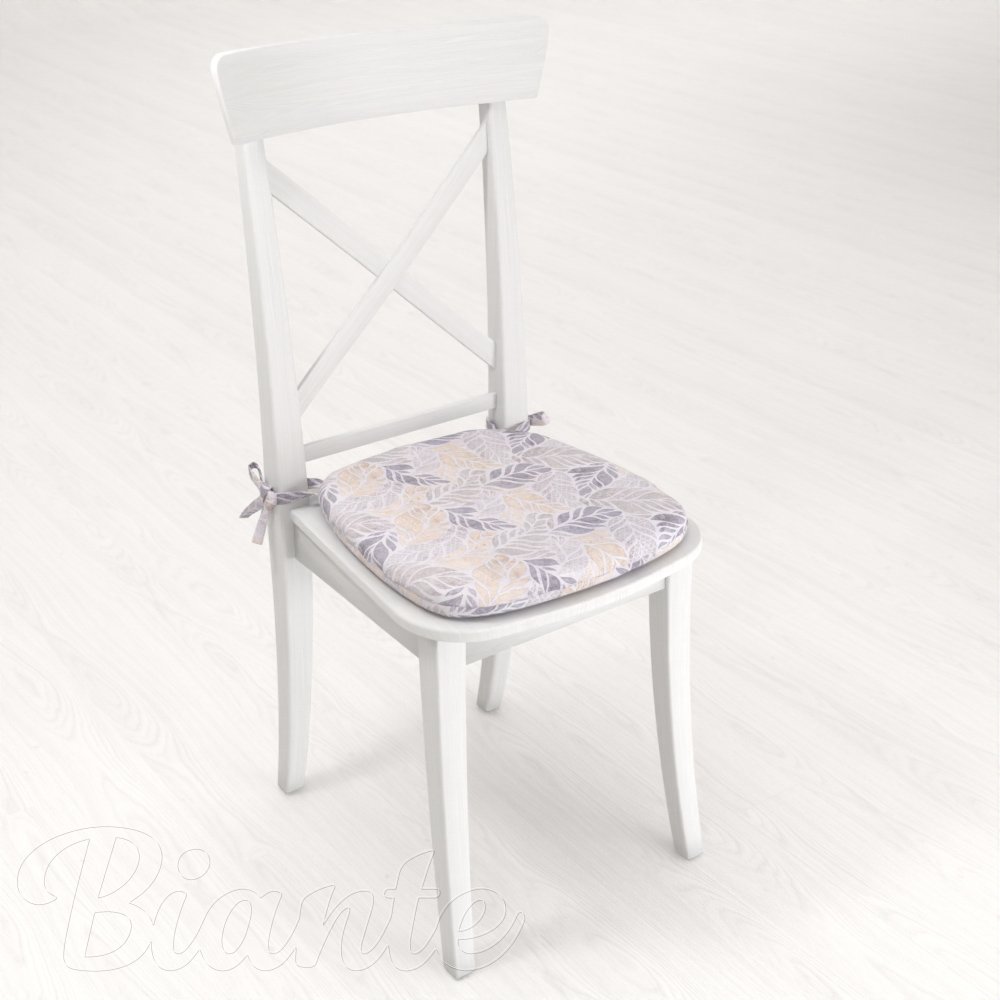 Oblý podsedák PML-057 Mozaika žlutošedých listů na šedém - 39x37x3 cm - detail 2 - Biante.cz