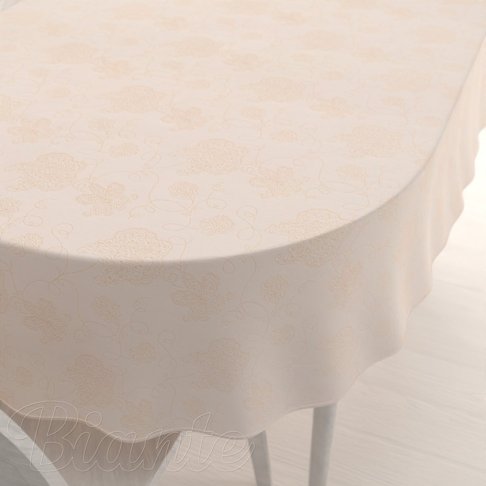 Teflonový oválný ubrus TF-099 Zlaté květované ornamenty na béžovém - Biante.cz