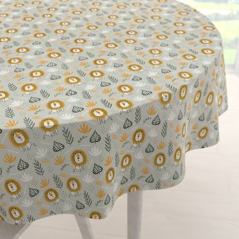 Dětský bavlněný kulatý ubrus Sandra SA-565 Lvi na šedém - Biante.cz