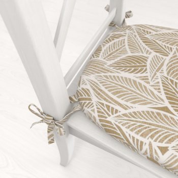 Oblý podsedák Leona LN-168 Bílé listy na světle hnědém - 39x37x3 cm - detail 1 - Biante.cz Oblý podsedák Leona LN-168 Bílé listy na světle hnědém - 39x37x3 cm - detail 1 - Biante.cz